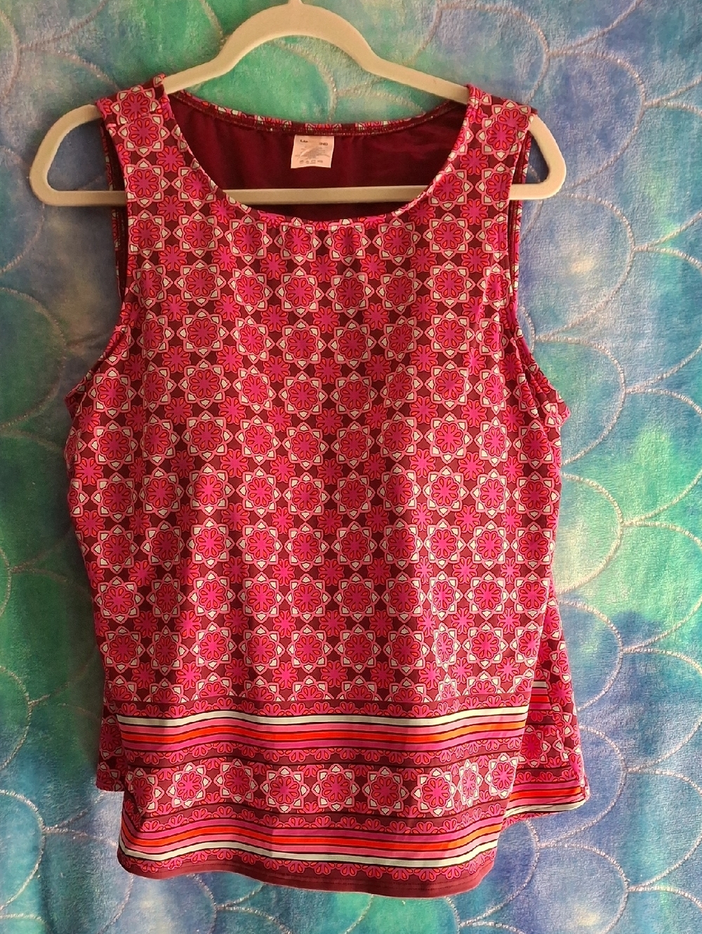 Lands' End Pink Geometric Sleeveless Swim Tank Top